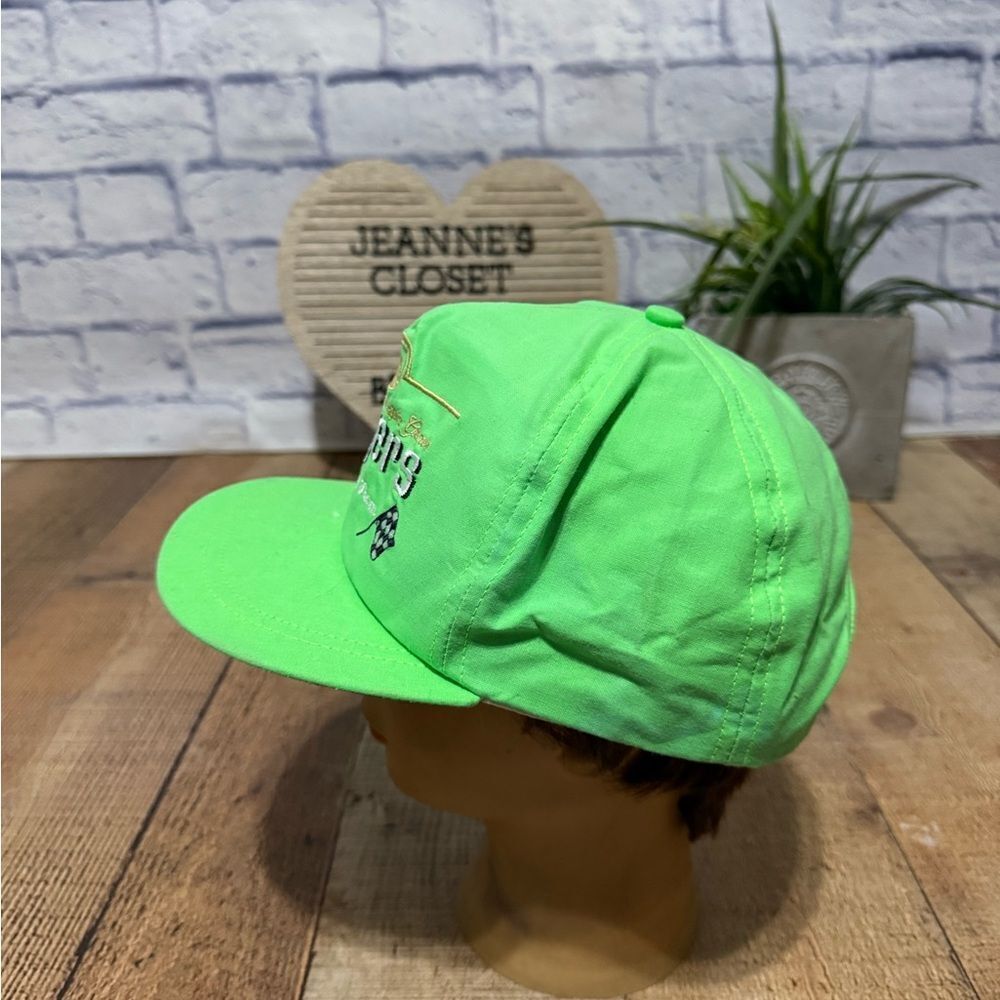 VINTAGE NEON GREEN FOLGERS RACING TEAM ADJ SNAPBACK CAP/HAT MADE IN USA - Picture 5 of 8